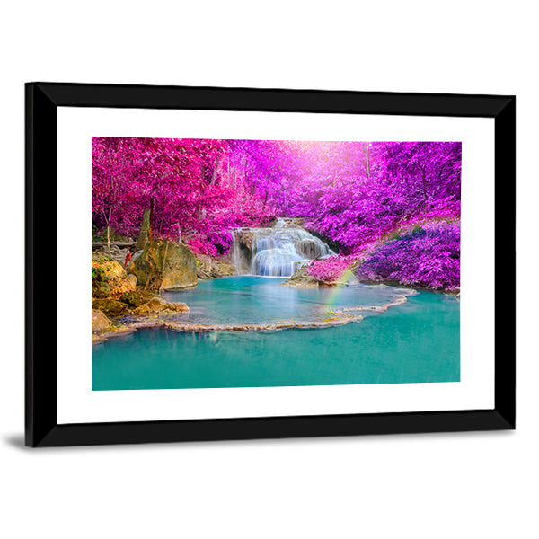 Erawan Waterfall Canvas Wall Art-1 Piece-Framed Print-30" x 20"-Tiaracle