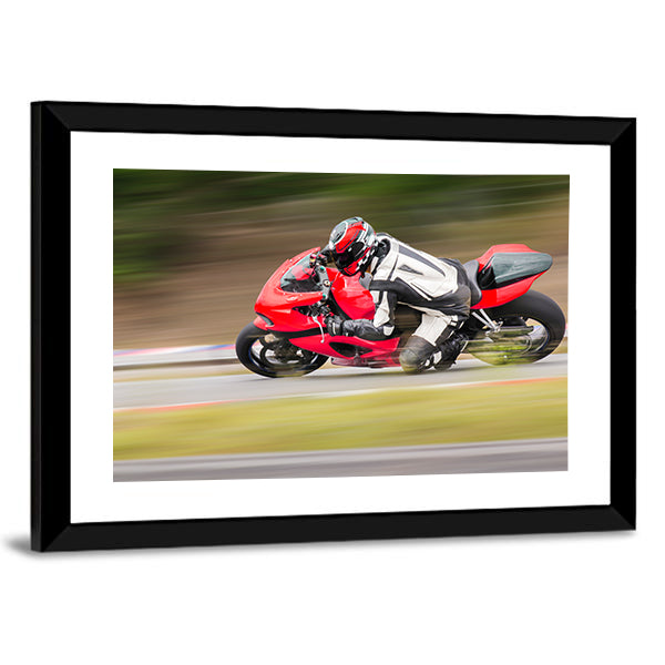 Motorcycle Race On Track Canvas Wall Art-1 Piece-Framed Print-20" x 16"-Tiaracle