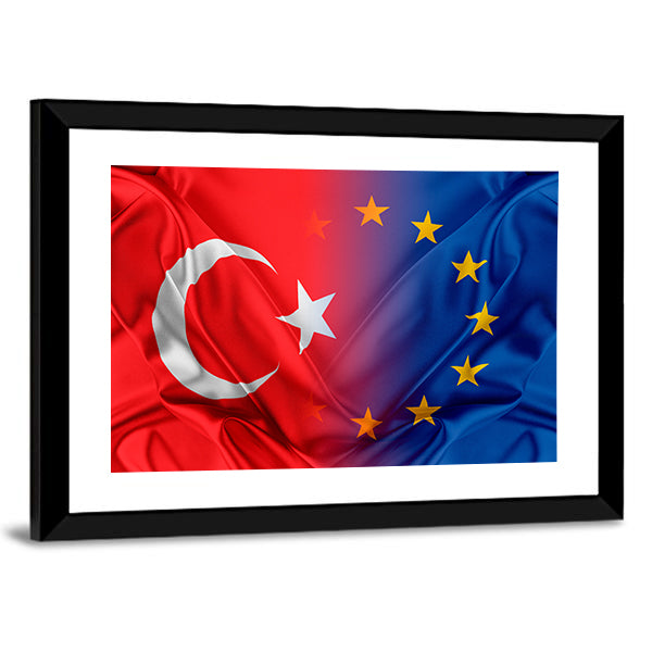 Europe &amp; Turkey Flag Canvas Wall Art-1 Piece-Framed Print-30" x 20"-Tiaracle