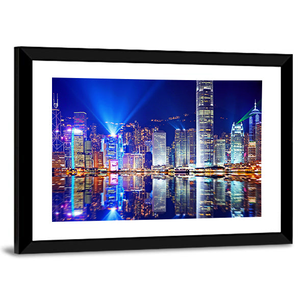 Hong Kong Island Skyline at Night Canvas Wall Art