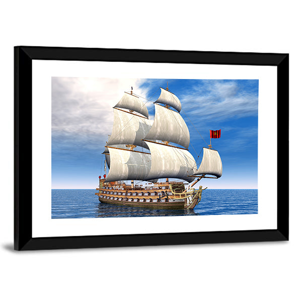 French Sailing Ship Canvas Wall Art-1 Piece-Framed Print-20" x 16"-Tiaracle