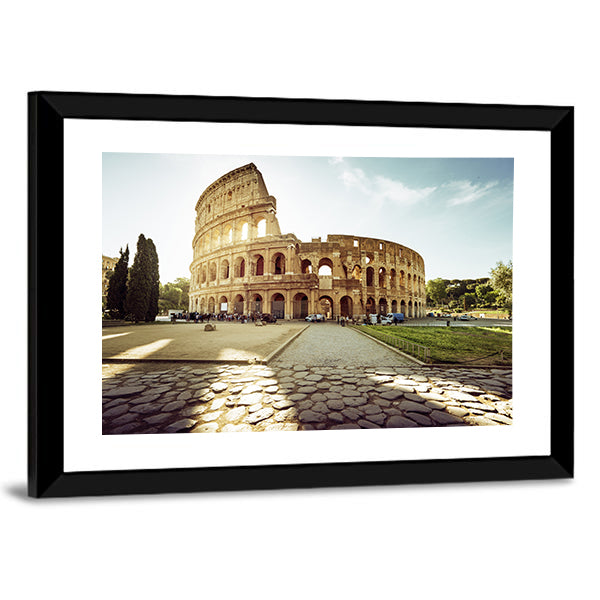 Colosseum In Rome And Morning Sun Italy Canvas Wall Art-1 Piece-Framed Print-30" x 20"-Tiaracle