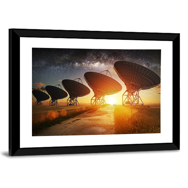 Dish Satellites On A Milky Way Canvas Wall Art-1 Piece-Framed Print-30" x 20"-Tiaracle