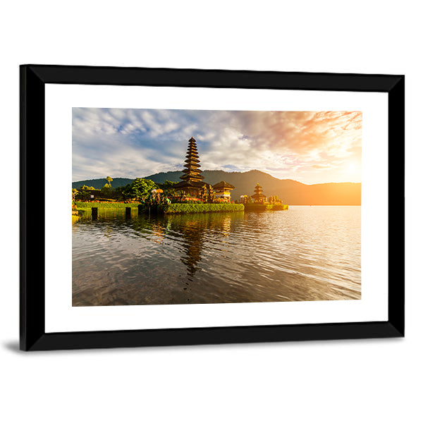 Hindu Temple On Bratan Lake Canvas Wall Art-1 Piece-Framed Print-42" x 14"-Tiaracle