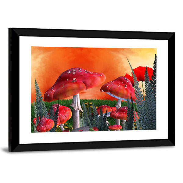 Magical Mushrooms Canvas Wall Art-1 Piece-Framed Print-20" x 16"-Tiaracle