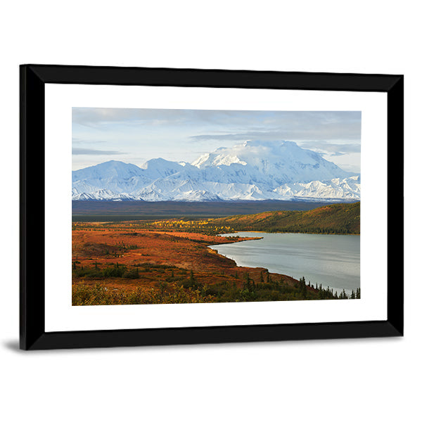 Denali Mountain And Wonder Lake At Sunrise Canvas Wall Art-1 Piece-Framed Print-30" x 20"-Tiaracle