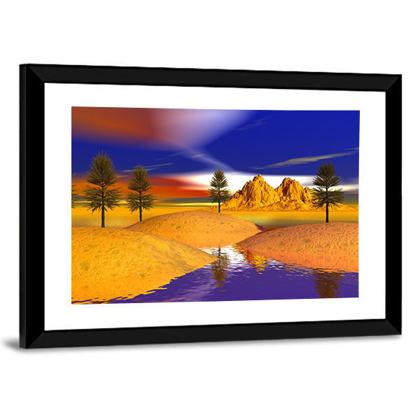 Otherworldly Fire Trees Over Mountains Canvas Wall Art