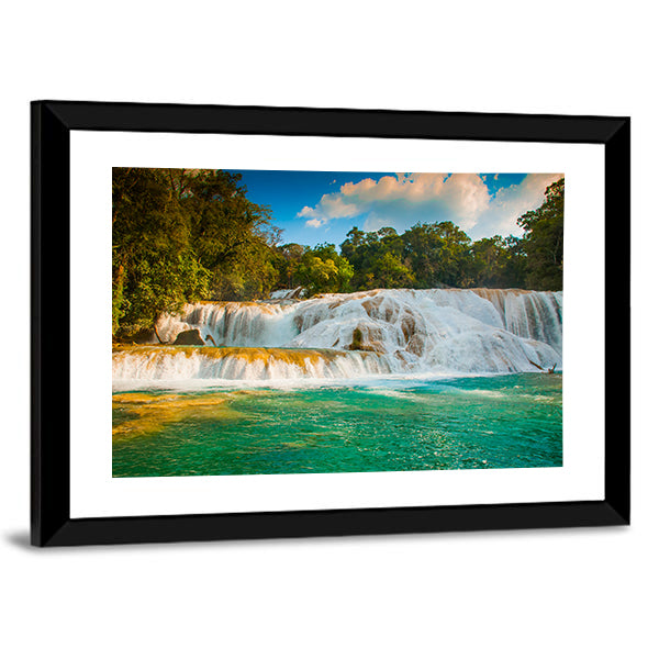 Agua Azul Waterfall Canvas Wall Art-1 Piece-Framed Print-20" x 16"-Tiaracle
