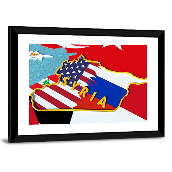 Map Of Syria Canvas Wall Art-1 Piece-Framed Print-42" x 14"-Tiaracle
