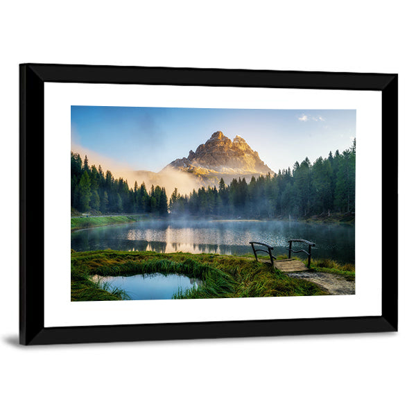 Antorno Lake with Mountain Peak Canvas Wall Art