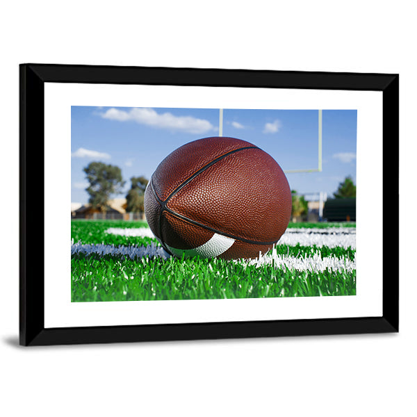 American Football On Find With Goal Posts Canvas Wall Art-1 Piece-Framed Print-30" x 20"-Tiaracle