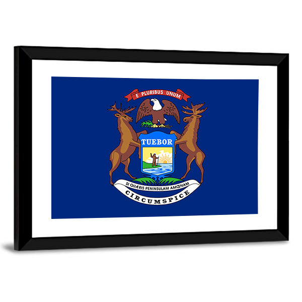 Flag Of Michigan Canvas Wall Art-1 Piece-Framed Print-20" x 16"-Tiaracle
