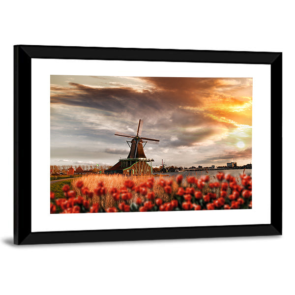 Dutch Windmills Amsterdam Canvas Wall Art-3 Horizontal-Gallery Wrap-25" x 16"-Tiaracle