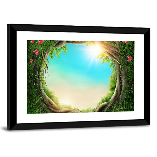 Enchanted Spring Forest with Sunbeams Canvas Wall Art