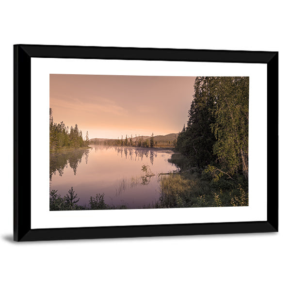 Misty Sunrise Over Lake Canvas Wall Art