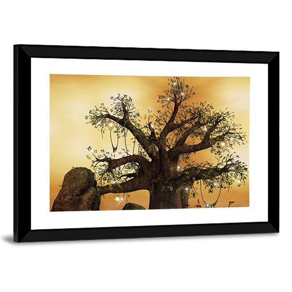 Enchanted Tree with Glowing Lanterns Canvas Wall Art