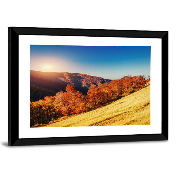 Forest Road In Autumn Canvas Wall Art-1 Piece-Framed Print-42" x 14"-Tiaracle