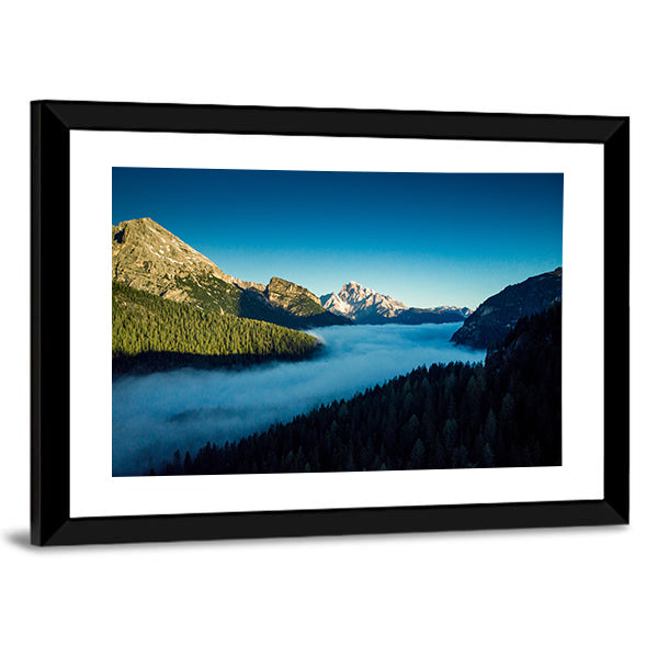 Morning Fog Over Forest Canvas Wall Art-1 Piece-Framed Print-20" x 16"-Tiaracle