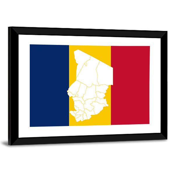 Map In Chad Flag Canvas Wall Art-1 Piece-Framed Print-20" x 16"-Tiaracle