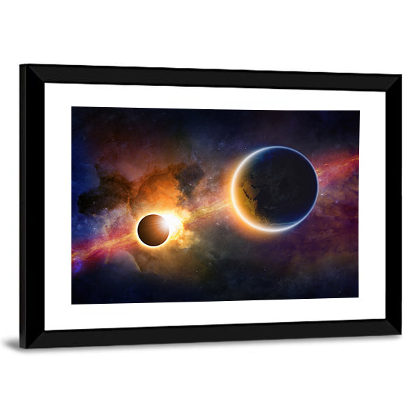 Glowing Planet Earth in Space Canvas Wall Art