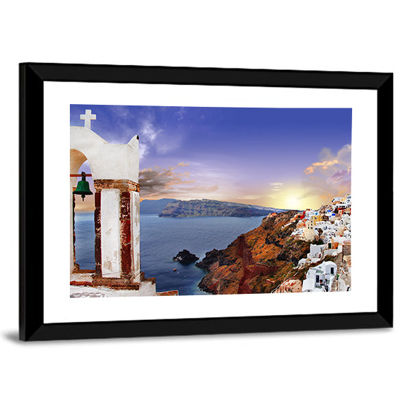 Famous Santorini At Sunset Canvas Wall Art-3 Horizontal-Gallery Wrap-25" x 16"-Tiaracle