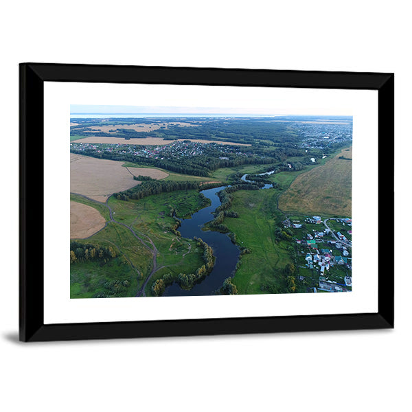 Drone View Of River Canvas Wall Art-1 Piece-Framed Print-42" x 14"-Tiaracle