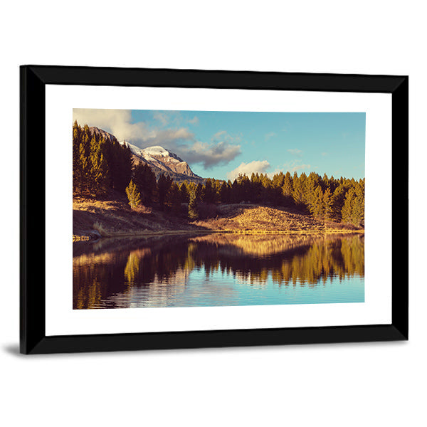 Lake In Rocky Mountains Canvas Wall Art-1 Piece-Framed Print-20" x 16"-Tiaracle