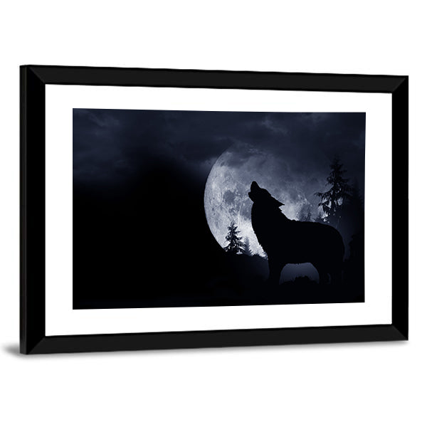 Howling Wolf with Full Moon Canvas Wall Art