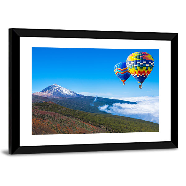 Hot Air Balloons Over Snow-capped Mountain Canvas Wall Art