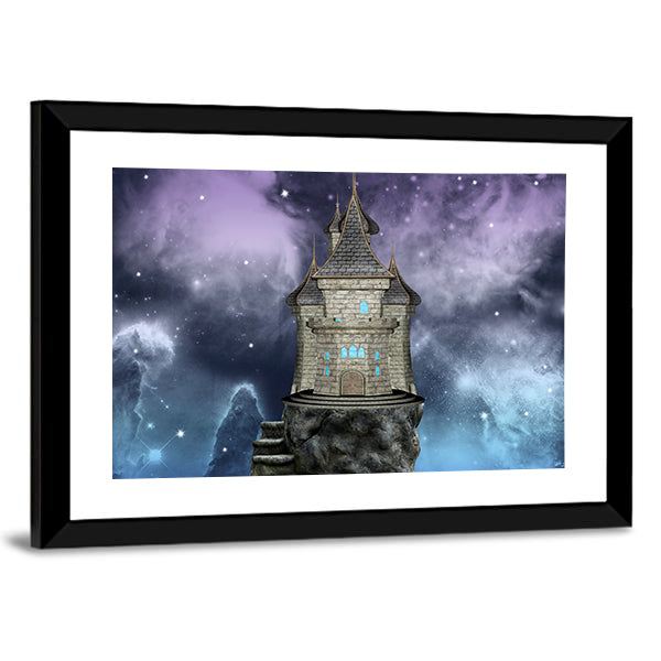 Fairy Tale Castle on a Rocky Island Canvas Wall Art