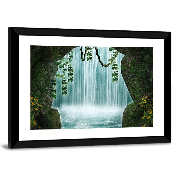 Cave and Waterfall Artwork Canvas Wall Art