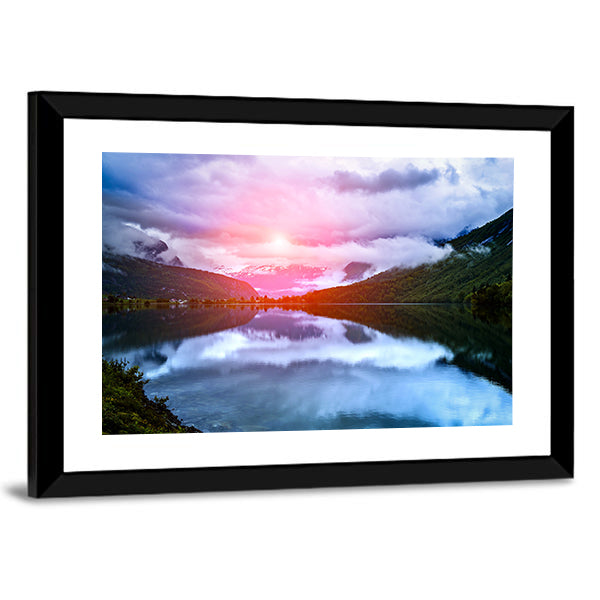 Norwegian Lake at Sunset Canvas Wall Art