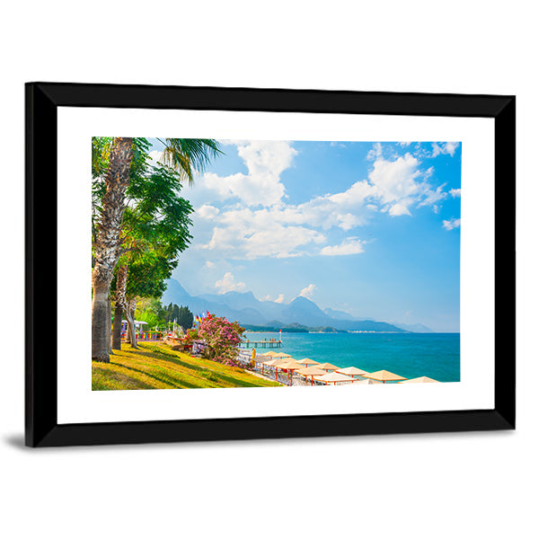 Beach With Green Trees In Kemer Canvas Wall Art-3 Horizontal-Gallery Wrap-25" x 16"-Tiaracle