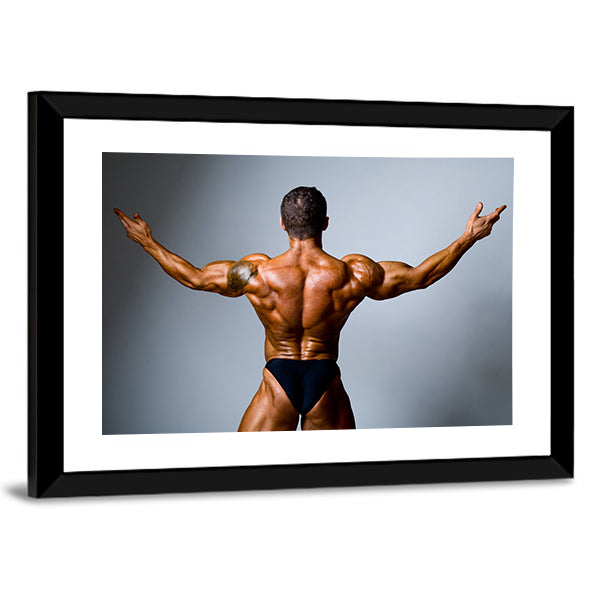 Bodybuilder Showing His Biceps Canvas Wall Art-1 Piece-Framed Print-30" x 20"-Tiaracle