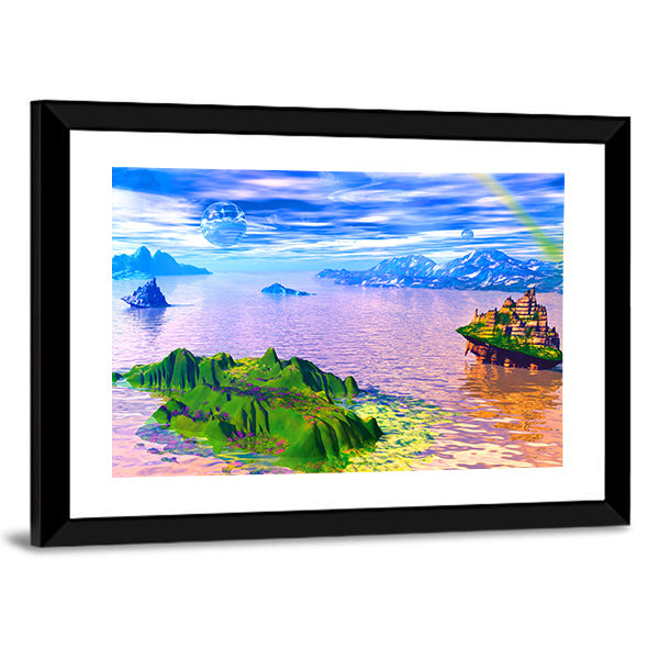 Glowing Floating Islands with Castle Canvas Wall Art