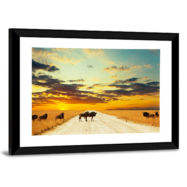 Antelope Gnu Crowd Canvas Wall Art-1 Piece-Framed Print-30&quot; x 20&quot;-Tiaracle
