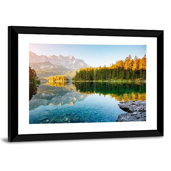Lake Eibsee in Sunlight Canvas Wall Art