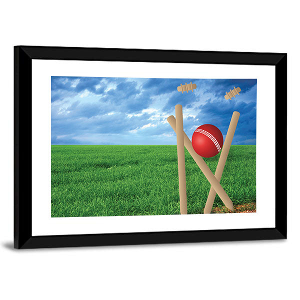 Grass And Cricket Set With Blue Sky Canvas Wall Art-1 Piece-Framed Print-30" x 20"-Tiaracle