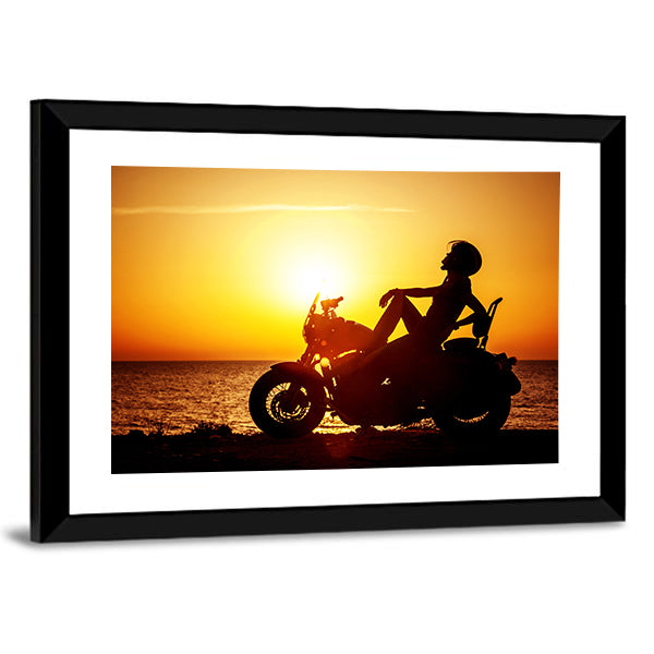 Coastal Motorcycle at Sunset Canvas Wall Art