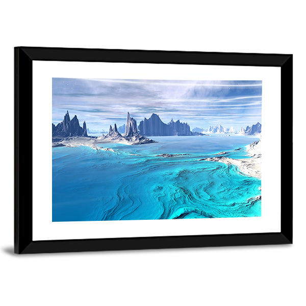 Alien Lake with Pointed Rock Formations Canvas Wall Art