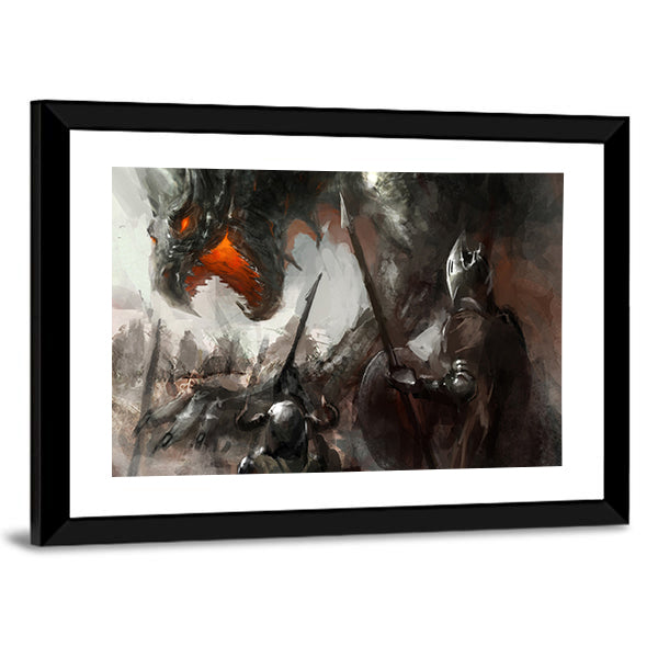 Knights Hunting Dragon Canvas Wall Art