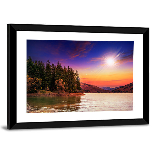 Mountain Lake in Autumn Canvas Wall Art