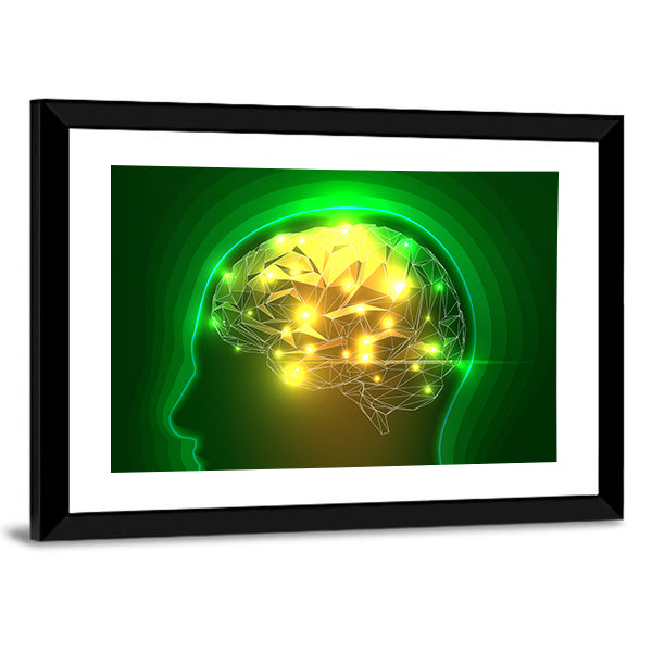 Wireframe Head with Glowing Polygonal Brain Canvas Wall Art