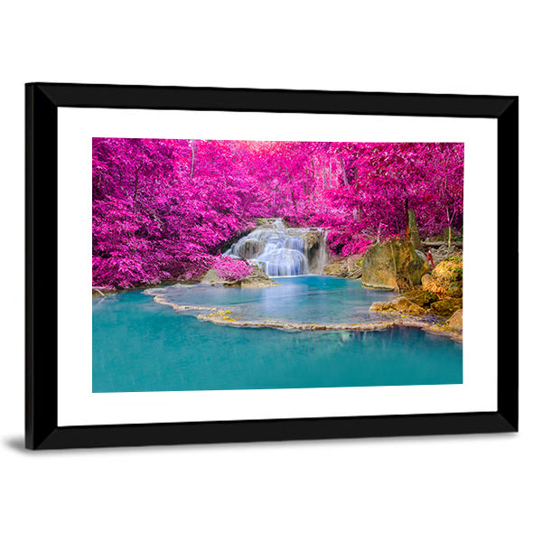 Erawan Waterfall Thailand Canvas Wall Art-1 Piece-Framed Print-30" x 20"-Tiaracle