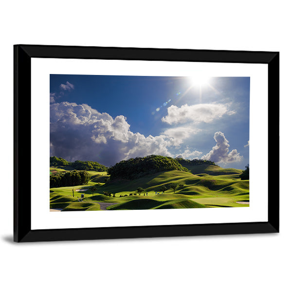 Sunlit Golf Course Over Rolling Hills Canvas Wall Art