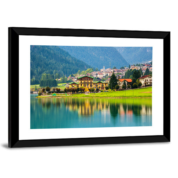 Lake Auronzo with Village Reflection Canvas Wall Art