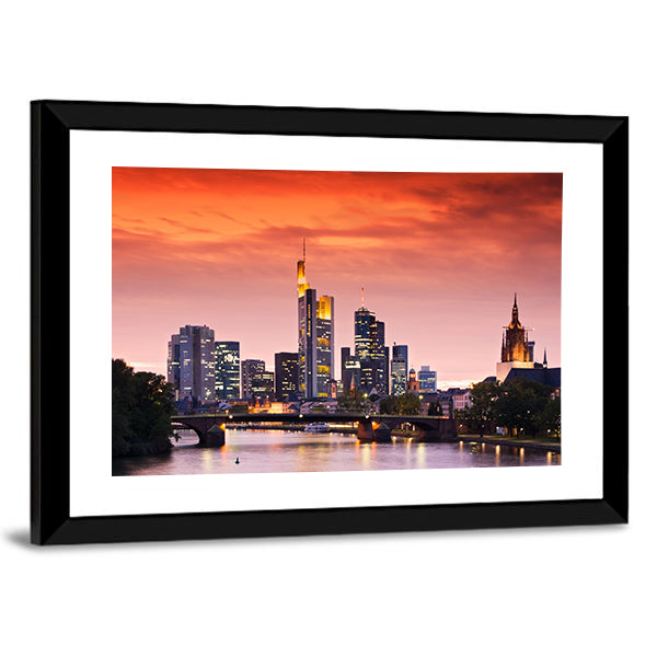 Frankfurt's Skyline After Sunset Canvas Wall Art-1 Piece-Framed Print-20" x 16"-Tiaracle
