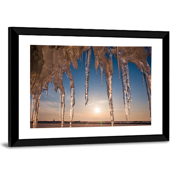 Ice With Icicle Sky Canvas Wall Art-1 Piece-Framed Print-42" x 14"-Tiaracle