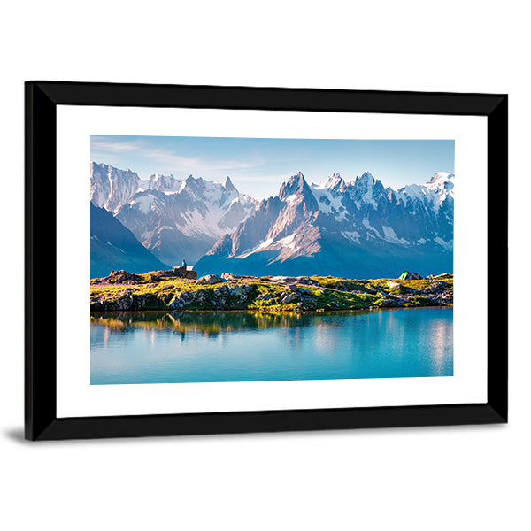 Mont Blanc With Lake Canvas Wall Art-1 Piece-Framed Print-20" x 16"-Tiaracle
