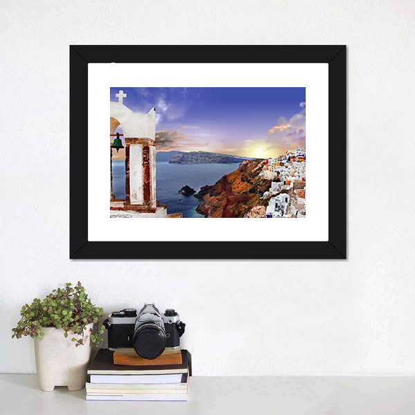 Famous Santorini At Sunset Canvas Wall Art-3 Horizontal-Gallery Wrap-25" x 16"-Tiaracle